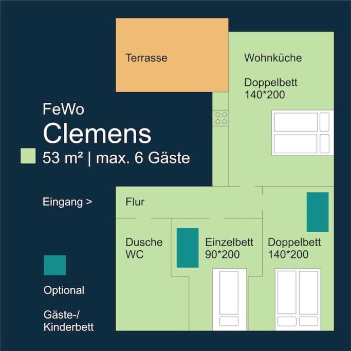 Fewo Clemens - Wohnkueche + 2 Schlafraeume + Bad + Terrasse Hamm  Esterno foto